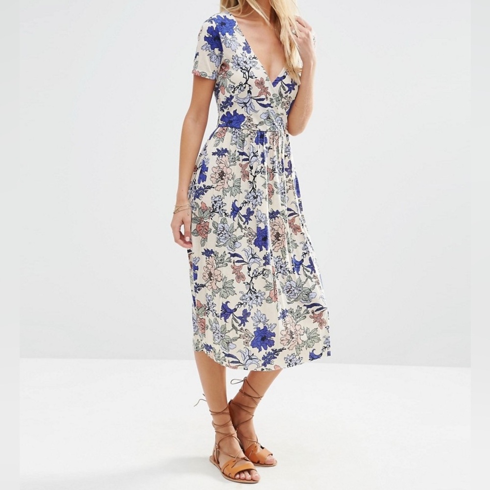 ASOS Floral Surplice Midi Dress